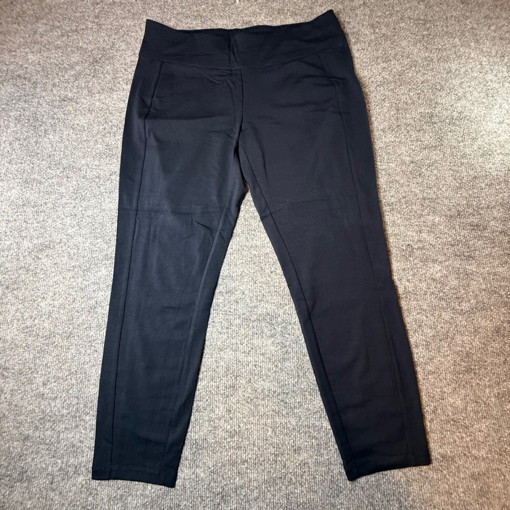 Susan Graver Weekend Navy Blue Cotton Spandex Pull On Tapered Pants Womens MP